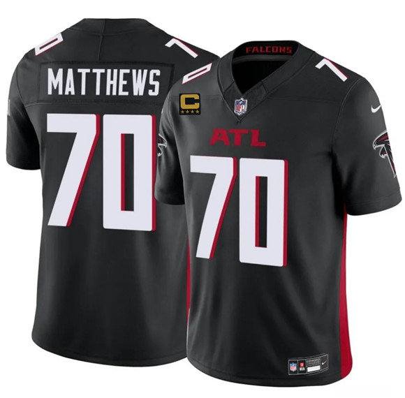 Men's Atlanta Falcons #70 Jake Matthews Black 2025 F.U.S.E With 4-Star C Patch Vapor Untouchable Limited Football Stitched Jersey