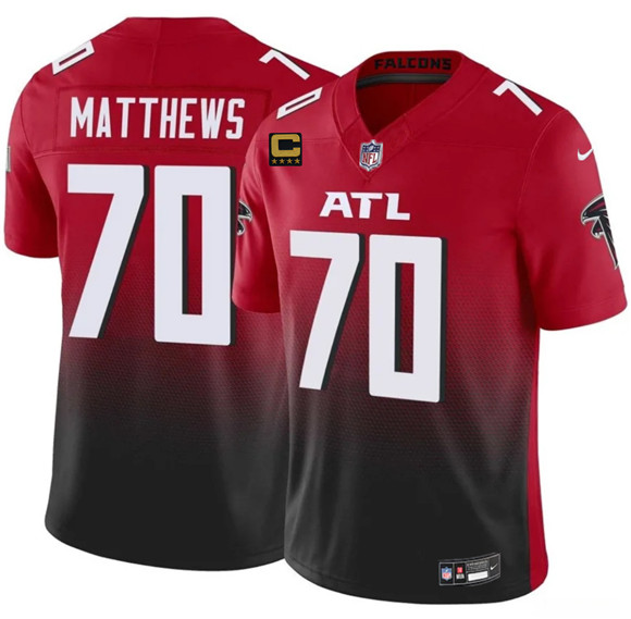 Men's Atlanta Falcons #70 Jake Matthews Red Black 2025 F.U.S.E With 4-Star C Patch Vapor Untouchable Limited Football Stitched Jersey