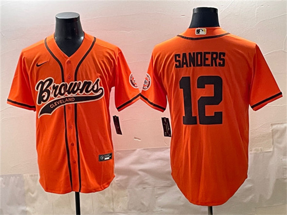 Men's Cleveland Browns #12 Shedeur Sanders Orange With Patch Cool Base Stitched Baseball Jersey
