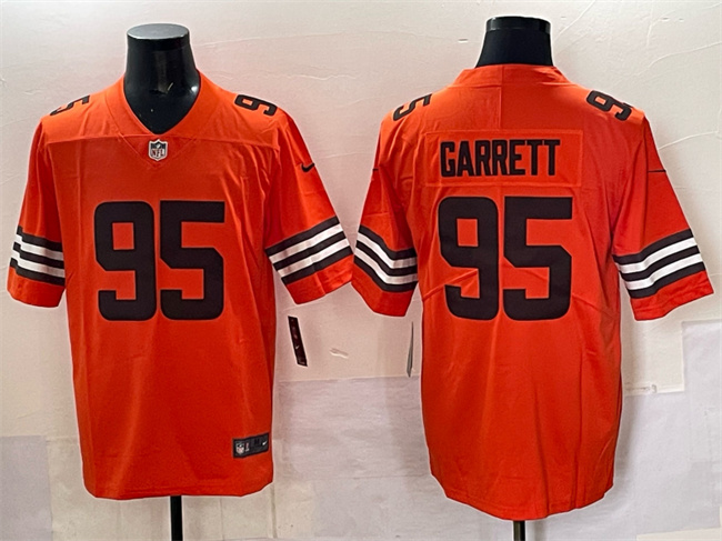 Men's Cleveland Browns #95 Myles Garrett Orange Vapor Limited Football Stitched Jersey