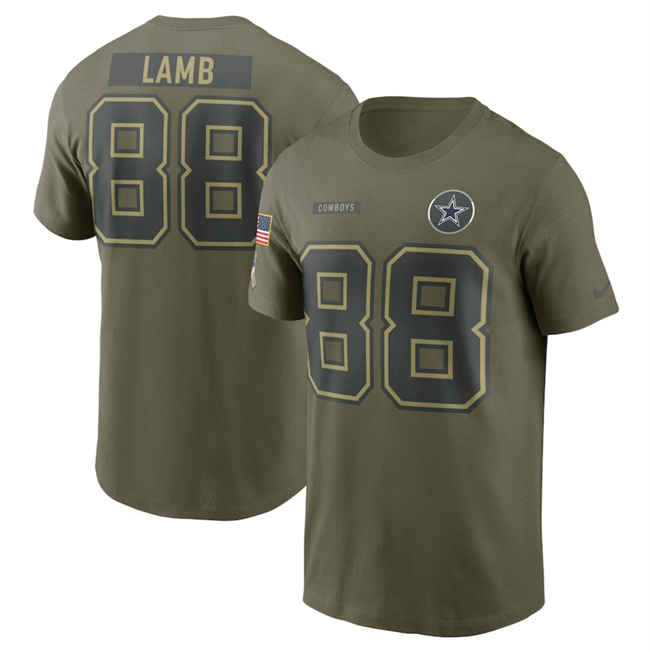 Men's Dallas Cowboys #88 CeeDee Lamb Olive 2025 Salute To Service Name & Number T-Shirt