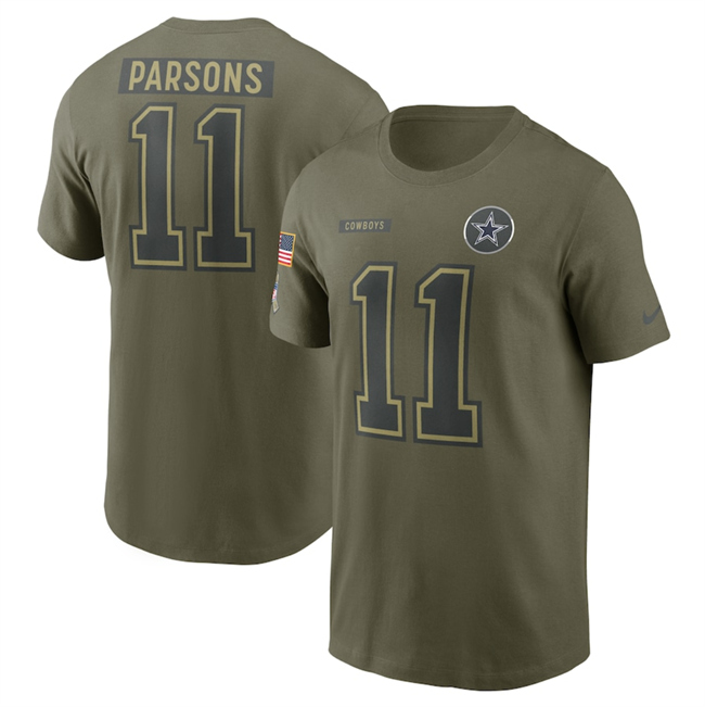 Men's Dallas Cowboys #11 Micah Parsons Olive 2025 Salute To Service Name & Number T-Shirt