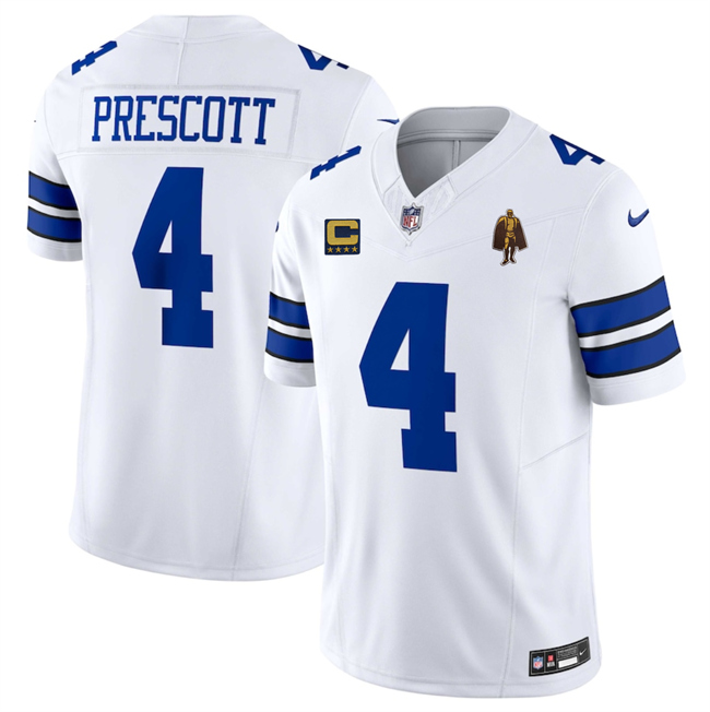 Men's Dallas Cowboys #4 Dak Prescott White 2025 F.U.S.E. With 4-Star C Patch And Walter Payton Patch Vapor Limited Stitched Football Jersey