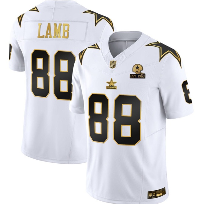 Men's Dallas Cowboys #88 CeeDee Lamb White Gold F.U.S.E. With Established In 1960 Patch Vapor Limited Stitched Football Jersey