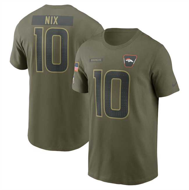 Men's Denver Broncos #10 Bo Nix Olive 2025 Salute To Service Name & Number T-Shirt