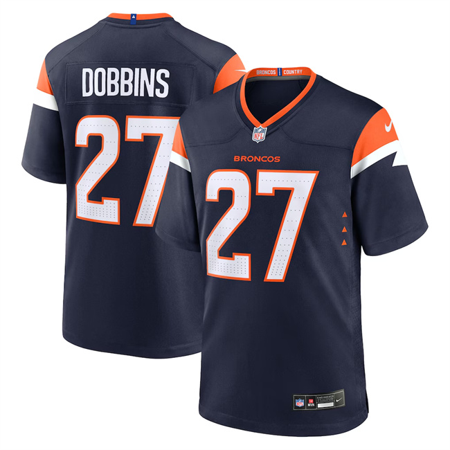 Men's Denver Broncos #27 J.K. Dobbins Navy 2025 Alternate Stitched Game Jersey