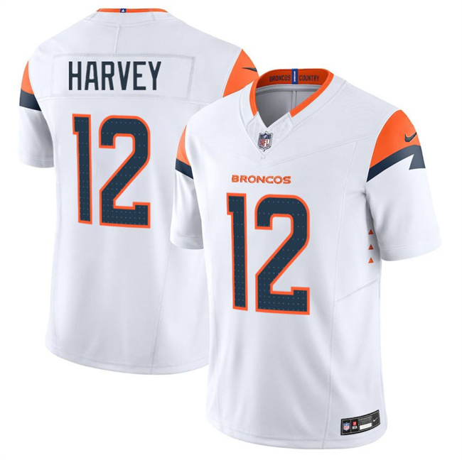 Men's Denver Broncos #12 RJ Harvey White 2025 F.U.S.E. Vapor Limited Stitched Football Jersey