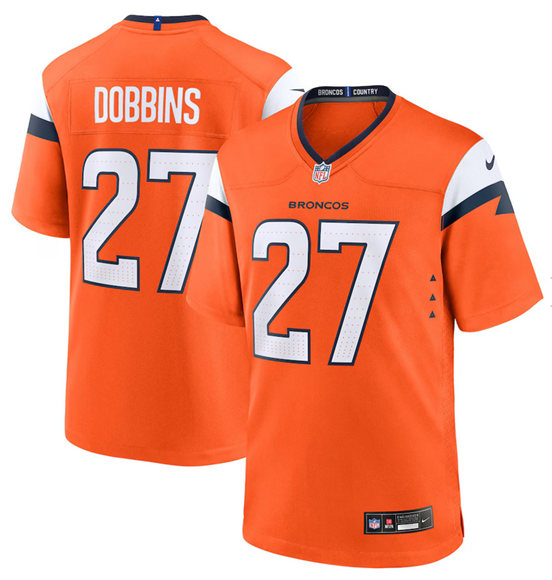 Men's Denver Broncos #27 J.K. Dobbins Orange 2025 Alternate Stitched Game Jersey