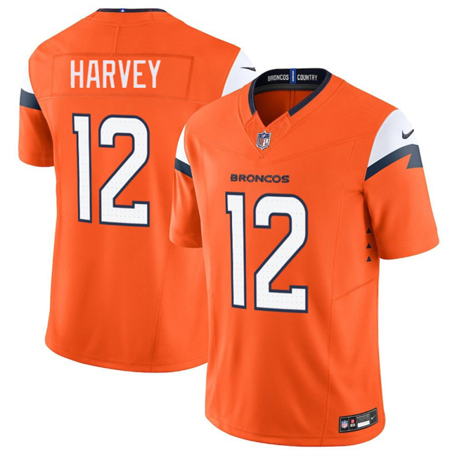 Men's Denver Broncos #12 RJ Harvey Orange 2025 F.U.S.E. Vapor Limited Stitched Football Jersey