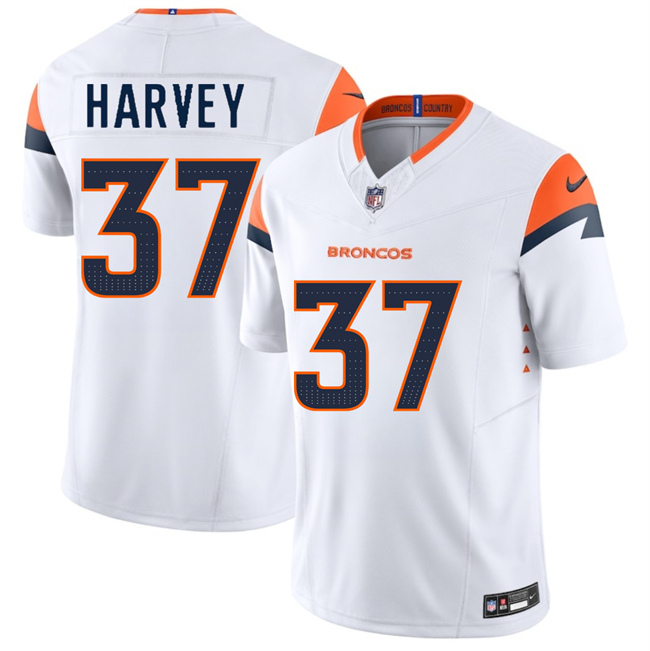 Men's Denver Broncos #37 RJ Harvey White 2025 Draft F.U.S.E. Vapor Limited Stitched Football Jersey