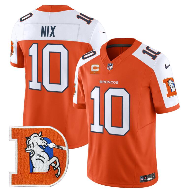 Men's Denver Broncos #10 Bo Nix Orange 2024 F.U.S.E. Throwback Vapor Limited Alternate Stitched Football Jersey