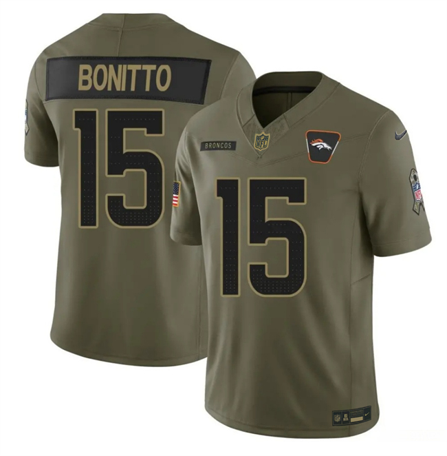 Men's Denver Broncos #15 Nik Bonitto Olive 2025 F.U.S.E. Salute To Service Limited Stitched Football Jersey