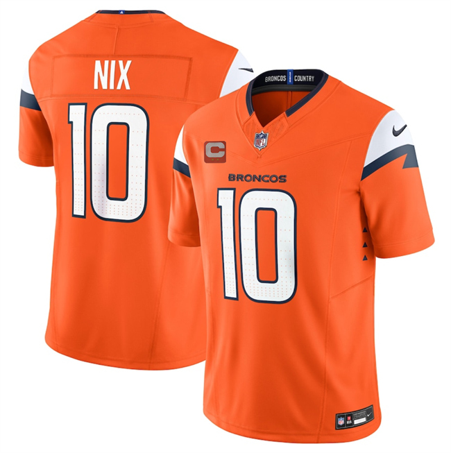 Men's Denver Broncos #10 Bo Nix Orange 2025 F.U.S.E. With 2-Star C Patch Vapor Limited Stitched Football Jersey