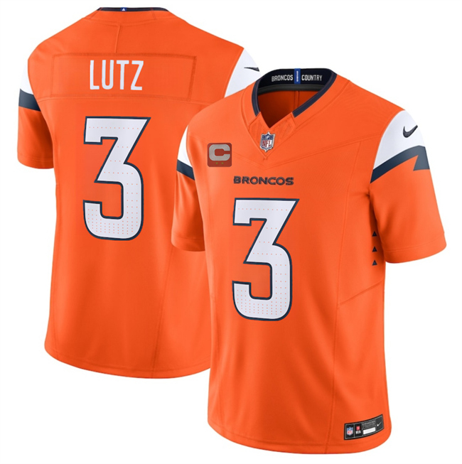 Men's Denver Broncos #3 Wil Lutz Orange 2025 F.U.S.E. With 2-Star C Patch Vapor Limited Stitched Football Jersey