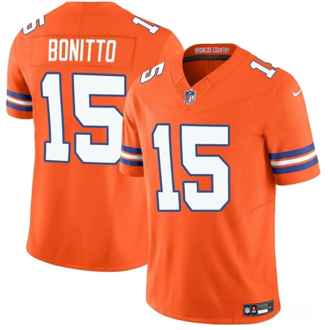 Men's Denver Broncos #15 Nik Bonitto Orange F.U.S.E. Mile High Collection 1977 Throwback Vapor Limited Stitched Football Jersey