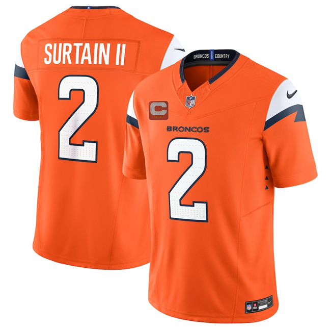 Men's Denver Broncos #2 Pat Surtain II Orange 2025 F.U.S.E. With 2-Star C Patch Vapor Limited Stitched Football Jersey