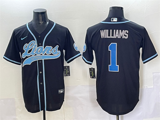 Men's Detroit Lions #1 Jameson Williams Black Stitched Baseball Jersey