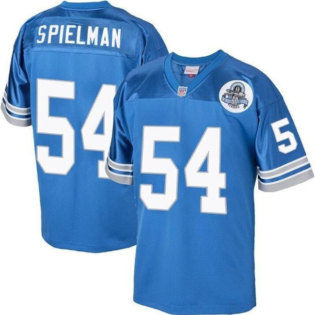 Men's Detroit Lions #54 Chris Spielman Blue 1993 Throwback Stitched Jersey