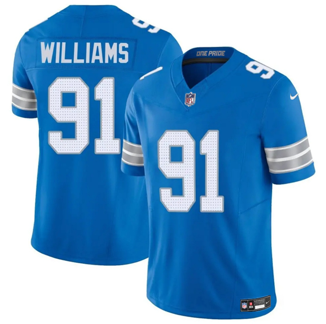 Men's Detroit Lions #91 Tyleik Williams Blue 2025 F.U.S.E. Vapor Limited Stitched Jersey