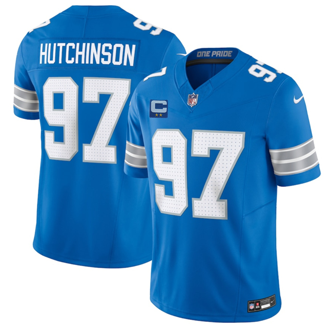 Men's Detroit Lions #97 Aidan Hutchinson Blue 2025 F.U.S.E. With 2-Star C Patch Vapor Limited Stitched Jersey