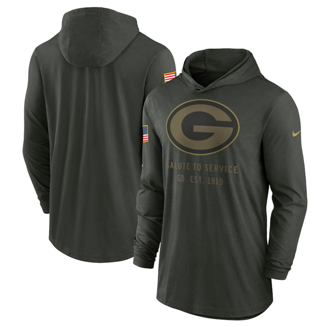 Men's Green Bay Packers Forest Green 2025 Salute To Service Sideline Dri-FIT Lightweight Pullover Hoodie