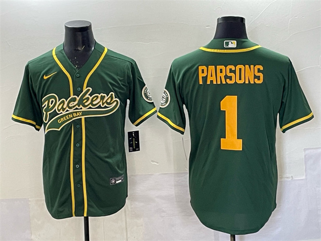 Men's Green Bay Packers #1 Micah Parsons Green Cool Base Stitched Baseball  Jersey