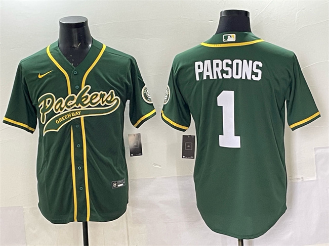 Men's Green Bay Packers #1 Micah Parsons Green Cool Base Stitched Baseball Jersey