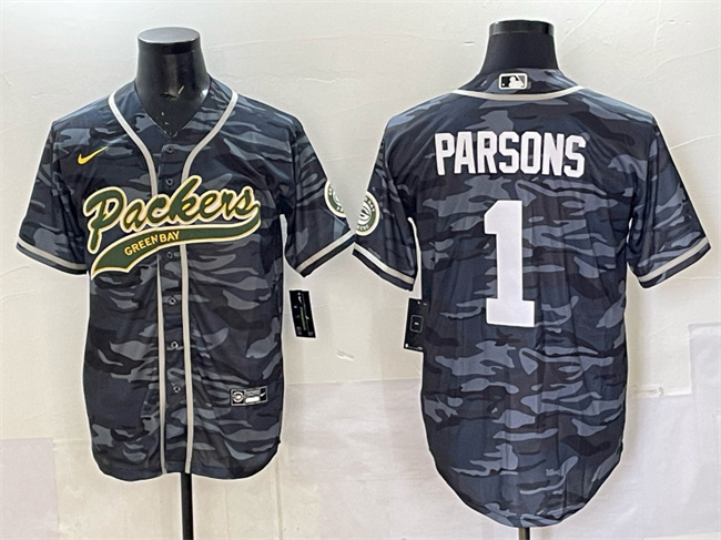 Men's Green Bay Packers #1 Micah Parsons Grey Camo Cool Base Stitched Baseball Jersey