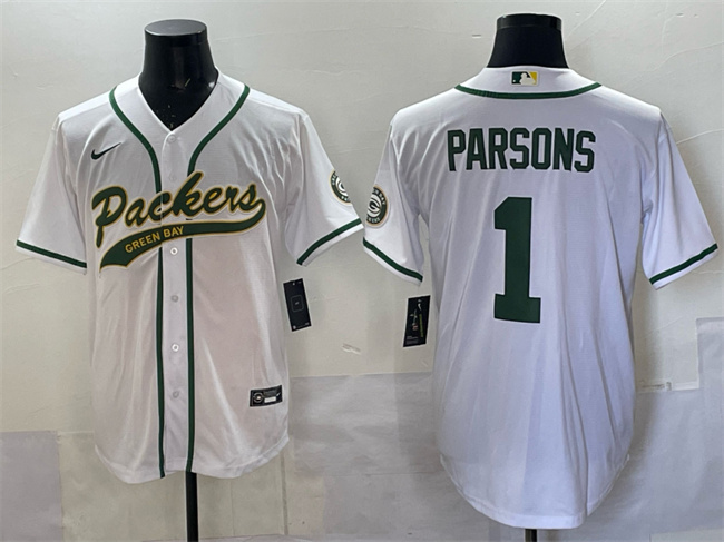 Men's Green Bay Packers #1 Micah Parsons White Cool Base Stitched Baseball Jersey