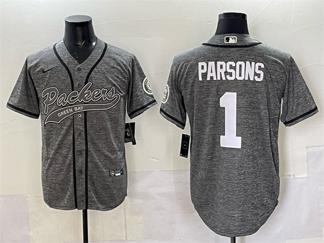 Men's Green Bay Packers #1 Micah Parsons Gray Cool Base Stitched Baseball Jersey