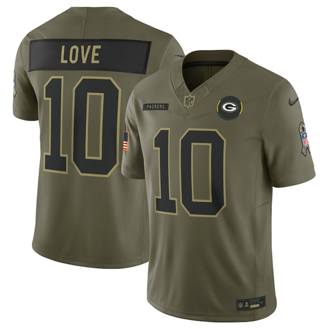 Men's Green Bay Packers #10 Jordan Love Olive 2025 F.U.S.E. Salute To Service Limited Stitched Football Jersey