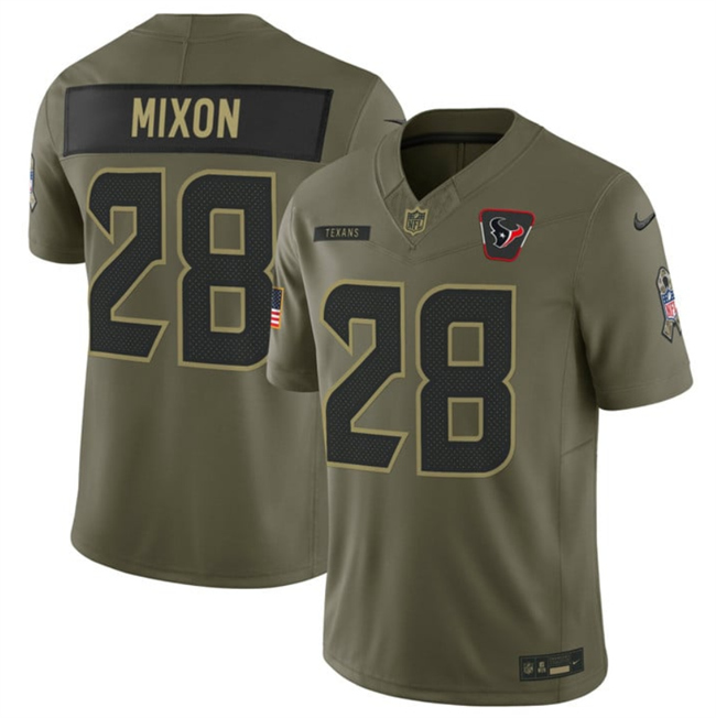 Men's Houston Texans #28 Joe Mixon Olive 2025 F.U.S.E. Salute To Service Limited Stitched Football Jersey
