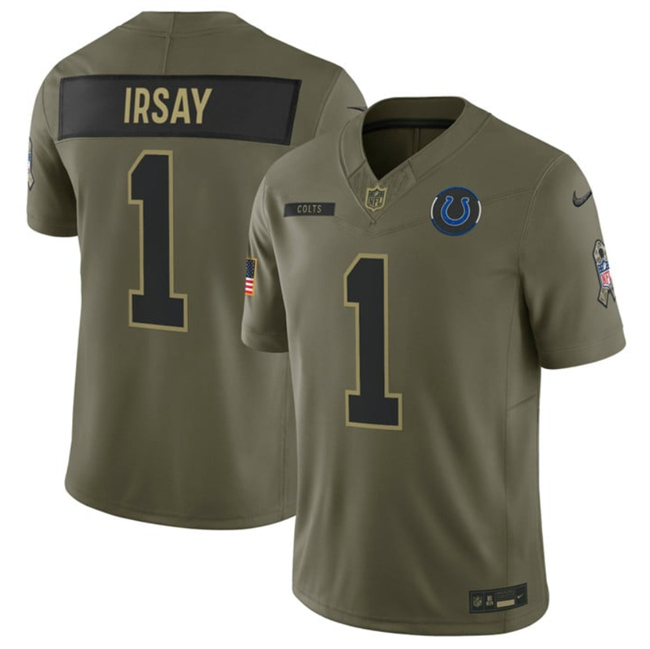 Men's Indianapolis Colts #1 Jim Irsay Olive 2025 F.U.S.E. Salute To Service Limited Stitched Football Jersey