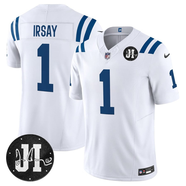 Men's Indianapolis Colts #1 Jim Irsay White 2025 F.U.S.E. Jim Irsay Patch Vapor Limited Stitched Football Jersey