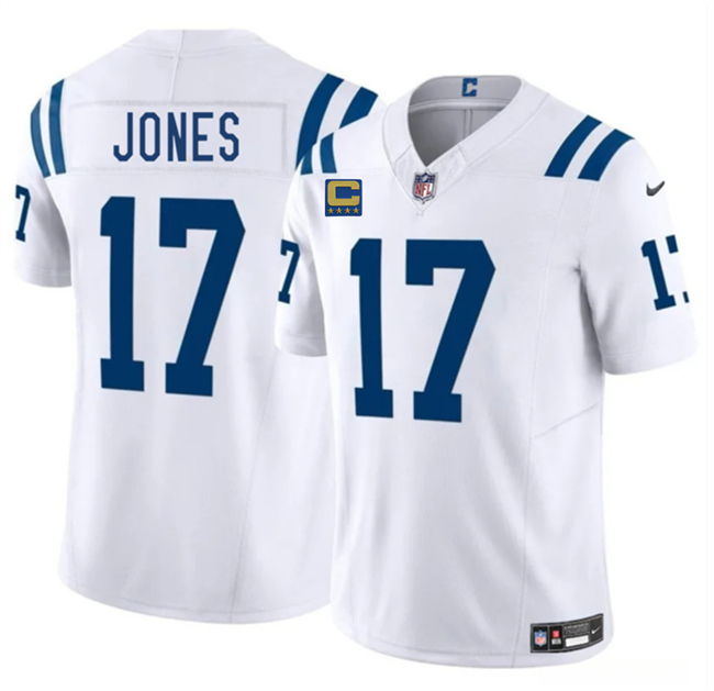 Men's Indianapolis Colts #17 Daniel Jones White 2025 F.U.S.E. With 4-Star C Patch Vapor Limited Stitched Football Jersey