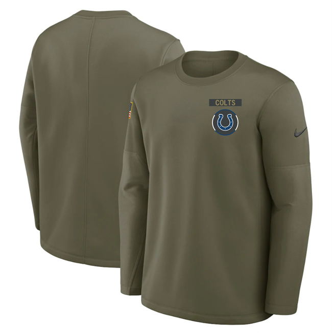 Men's Indianapolis Colts Olive 2025 Salute To Service Sideline Coaches Therma-FIT Long Sleeve Shirt