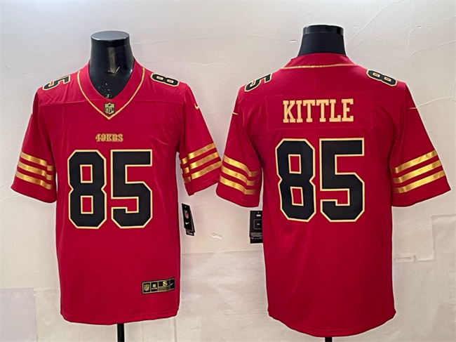 Men's San Francisco 49ers #85 George Kittle Red Gold Stitched Jersey