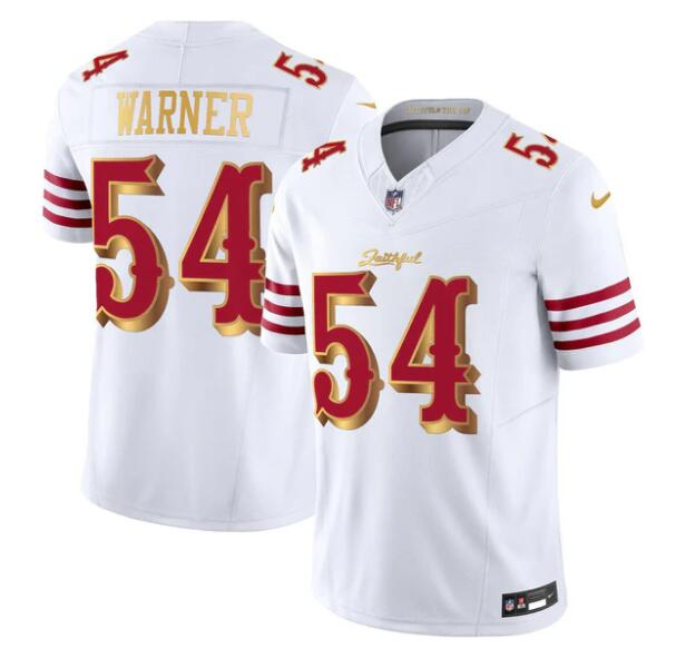 Men's San Francisco 49ers #54 Fred Warner White Gold 2025 F.U.S.E. “Rivalries” Vapor Limited Stitched Football Jersey