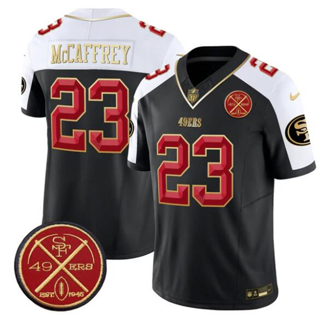 Men's San Francisco 49ers #23 Christian McCaffrey Black Alternate F.U.S.E. Est.1946 Patch Vapor Limited Stitched Football Jersey