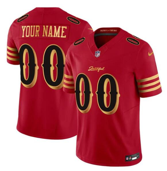Men's San Francisco 49ers Active Player Custom Red Gold 2025 F.U.S.E. “Rivalries” Vapor Limited Stitched Football Jersey