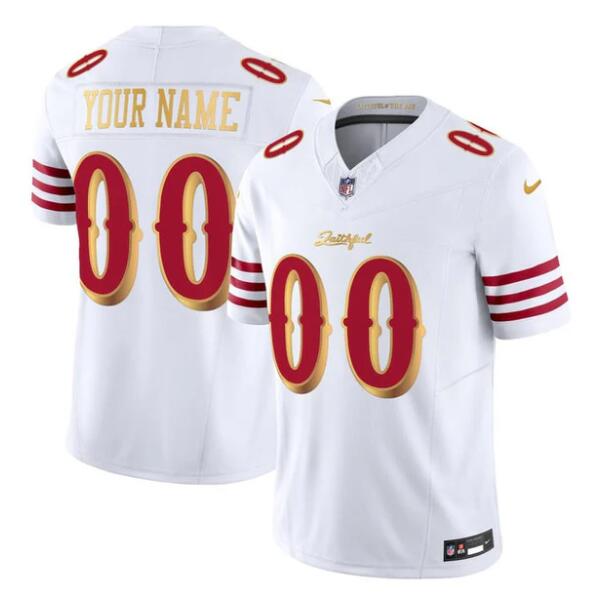 Men's San Francisco 49ers Active Player Custom White Gold 2025 F.U.S.E. “Rivalries” Vapor Limited Stitched Football Jersey