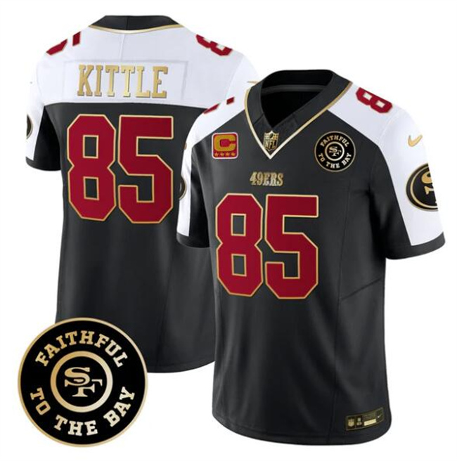 Men's San Francisco 49ers #85 George Kittle Black Alternate F.U.S.E. 3-Star C With Faithful To The Bay Patch Vapor Limited Stitched Football Jersey