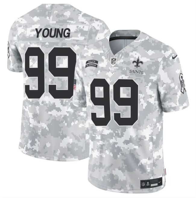 Men's New Orleans Saints #99 Chase Young 2024 F.U.S.E Arctic Camo Salute To Service Limited Stitched Football Jersey