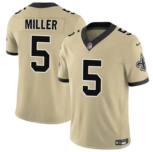 Men's New Orleans Saints #5 Kendre Miller Gold 2025 F.U.S.E. Alternate Vapor Limited Stitched Football Jersey