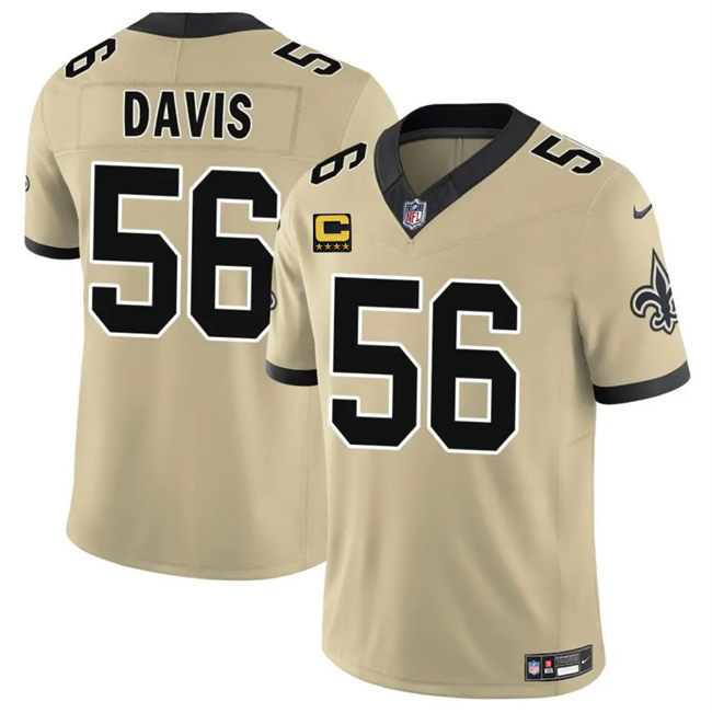 Men's New Orleans Saints #56 DeMario Davis Gold 2025 F.U.S.E. With 4-Star C Patch Alternate Vapor Limited Stitched Football Jersey