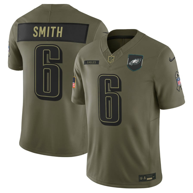 Men's Philadelphia Eagles #6 DeVonta Smith Olive 2025 F.U.S.E. Salute To Service Limited Stitched Football Jersey