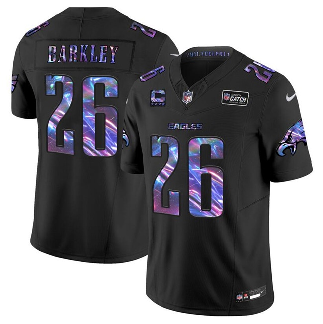 Men's Philadelphia Eagles #26 Saquon Barkley Black 2024 Crucial Catch F.U.S.E. With 4-Star C Patch Vapor Limited Stitched Football Jersey