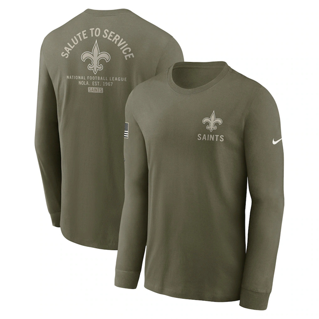 Men's New Orleans Saints Olive 2025 Salute To Service Sideline Long Sleeve T-Shirt