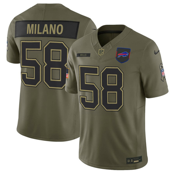 Men's Buffalo Bills #58 Matt Milano Olive 2025 Salute to Service Limited Football Stitched Jersey