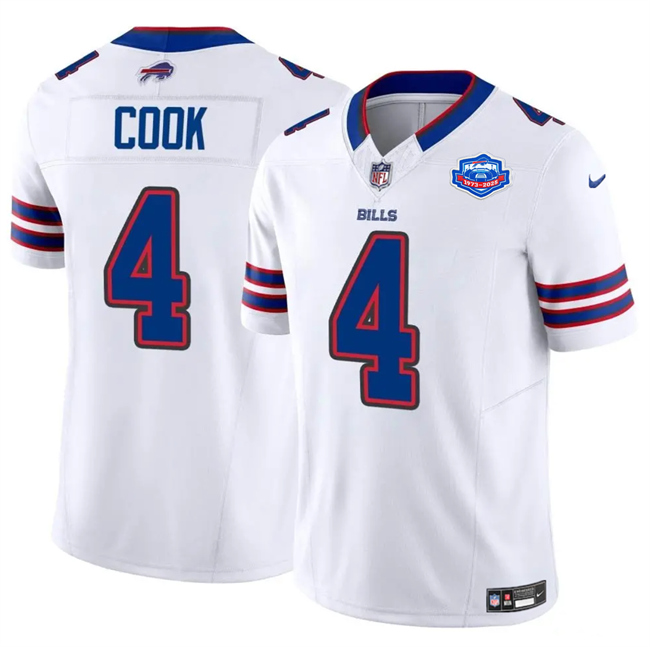 Men's Buffalo Bills #4 James Cook White 2025 F.U.S.E. With Farewell Patch Vapor Untouchable Limited Football Stitched Jersey
